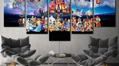 disney characters magic kingdom cartoon 5 panel canvas art wall decor